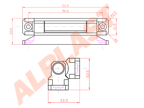 Dobradiça 110mm em polipropileno