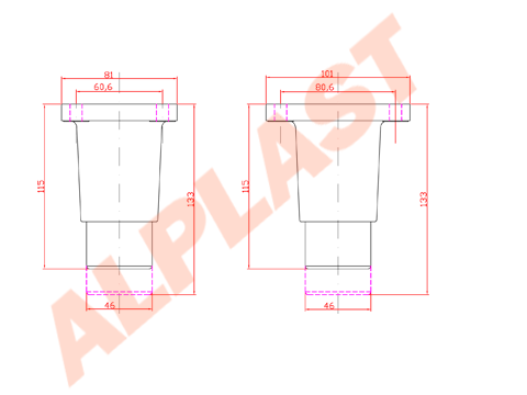 pé de balcão flange retangular